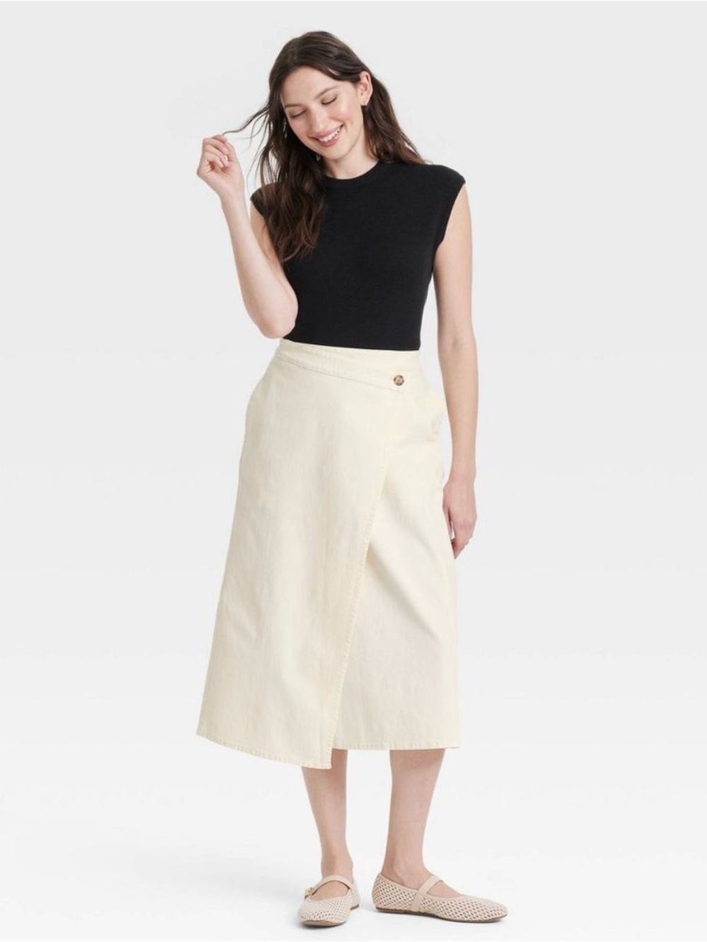 Universal Thread Midi Wrap Skirt in Cream- New with tags